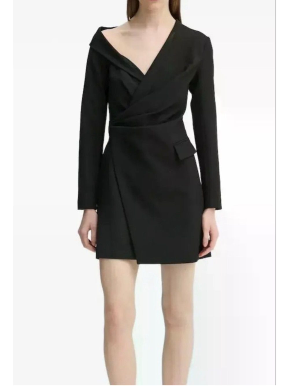 A.L.C. Skyla Draped Asymmetric One Shoulder Black Long Sleeve Mini Dress Size 2